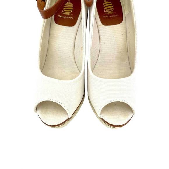 NEW MARINA YACHTING women's open toe canvas espadrille ankle strap wedge shoes i - Picture 4 of 4